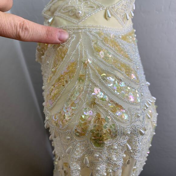 VTG Oleg Cassini Edwardian Silk Dress Wedding Ball Gown Glass Beaded Victorian - Picture 10 of 16